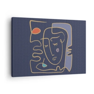 Lærredstryk - Billede på lærred - Abstrakt ansigtsportræt i minimalistisk stil - 70x50cm - I drømmerier - Moderne vægdekoration til stue og soveværelse ARTTOR