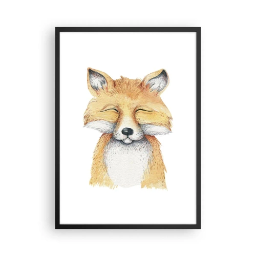 Plakat i sort ramme - En charmerende tegning af en smilende ræv i bløde farver - 50x70cm - Rævehumor - Moderne vægdekoration til stue og soveværelse ARTTOR