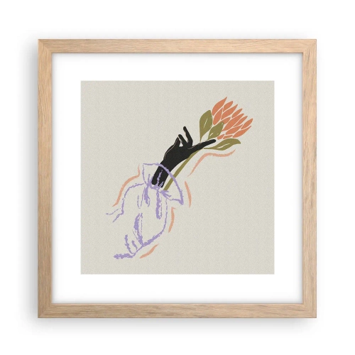 Plakat i ramme af lyst egetræ - En søsterlig berøring - 30x30 cm