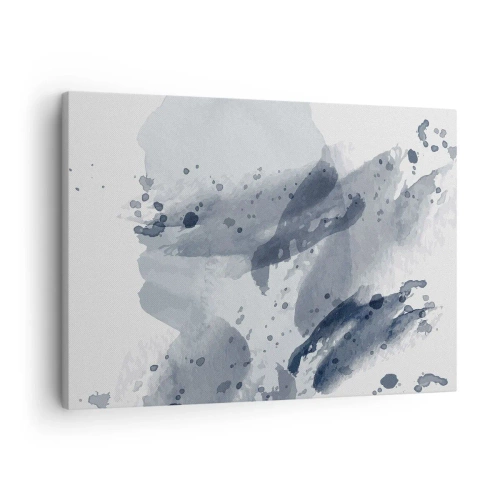 Lærredstryk - Billede på lærred - Abstrakte pletter i blå nuancer på en lys baggrund - 70x50cm - En undersøgelse af vandets natur - Moderne vægdekoration til stue og soveværelse ARTTOR