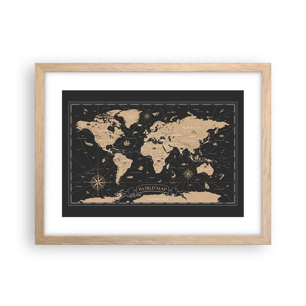 Plakat i ramme af lyst egetræ - Grænserne for min verden - 40x30 cm