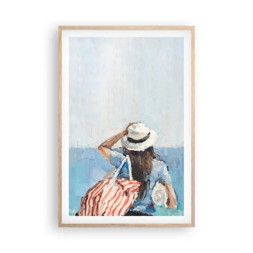 Plakat i ramme af lyst egetræ - Velkommen på ferie - 61x91 cm