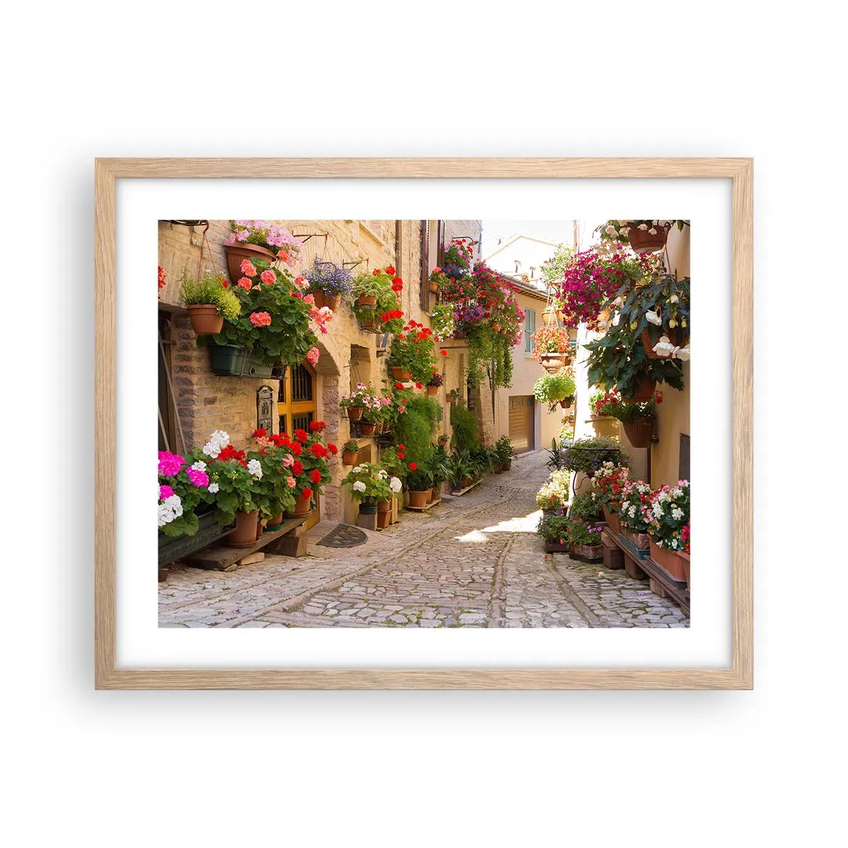 Plakat i ramme af lyst egetræ - I en strøm af blomster - 50x40 cm