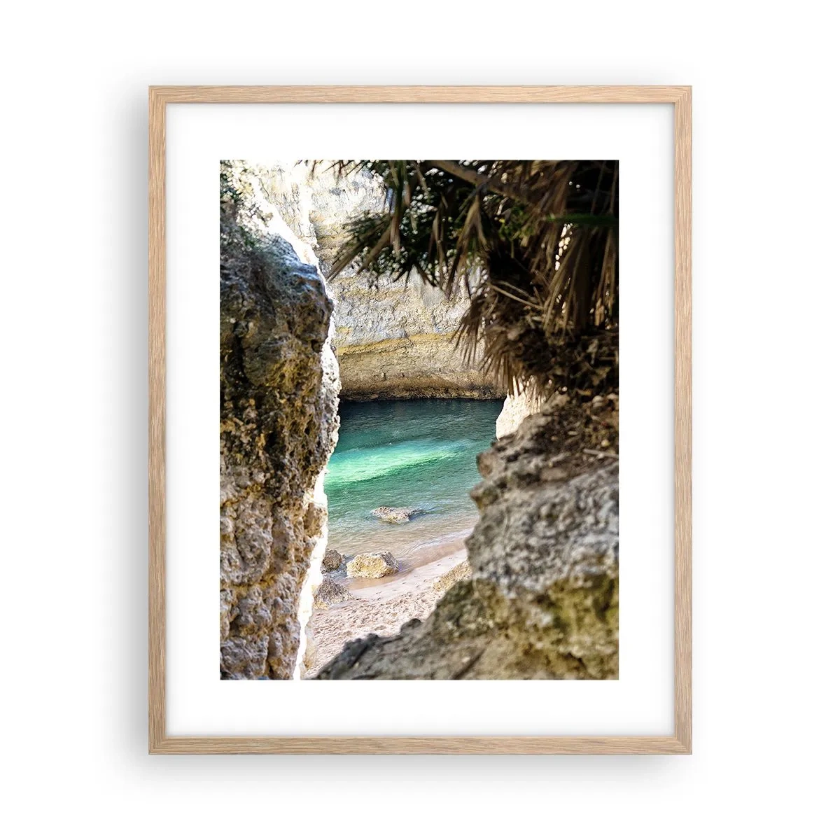 Plakat i ramme af lyst egetræ - Turkis bugt - 40x50 cm