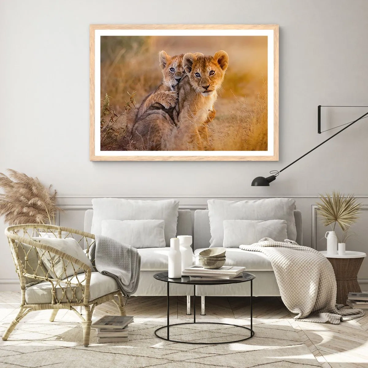 Plakat i ramme af lyst egetræ - Forstyr ikke! Vi har det sjovt - 50x40 cm