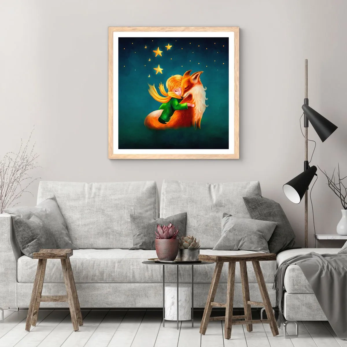 Plakat i ramme af lyst egetræ - Lille Prins - 60x60 cm