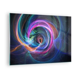 Billede på glas - En abstrakt spiral i intense farver på en mørk baggrund. - 70x50cm - Hvor vil du tage mig hen? - Moderne vægdekoration til stue og soveværelse ARTTOR