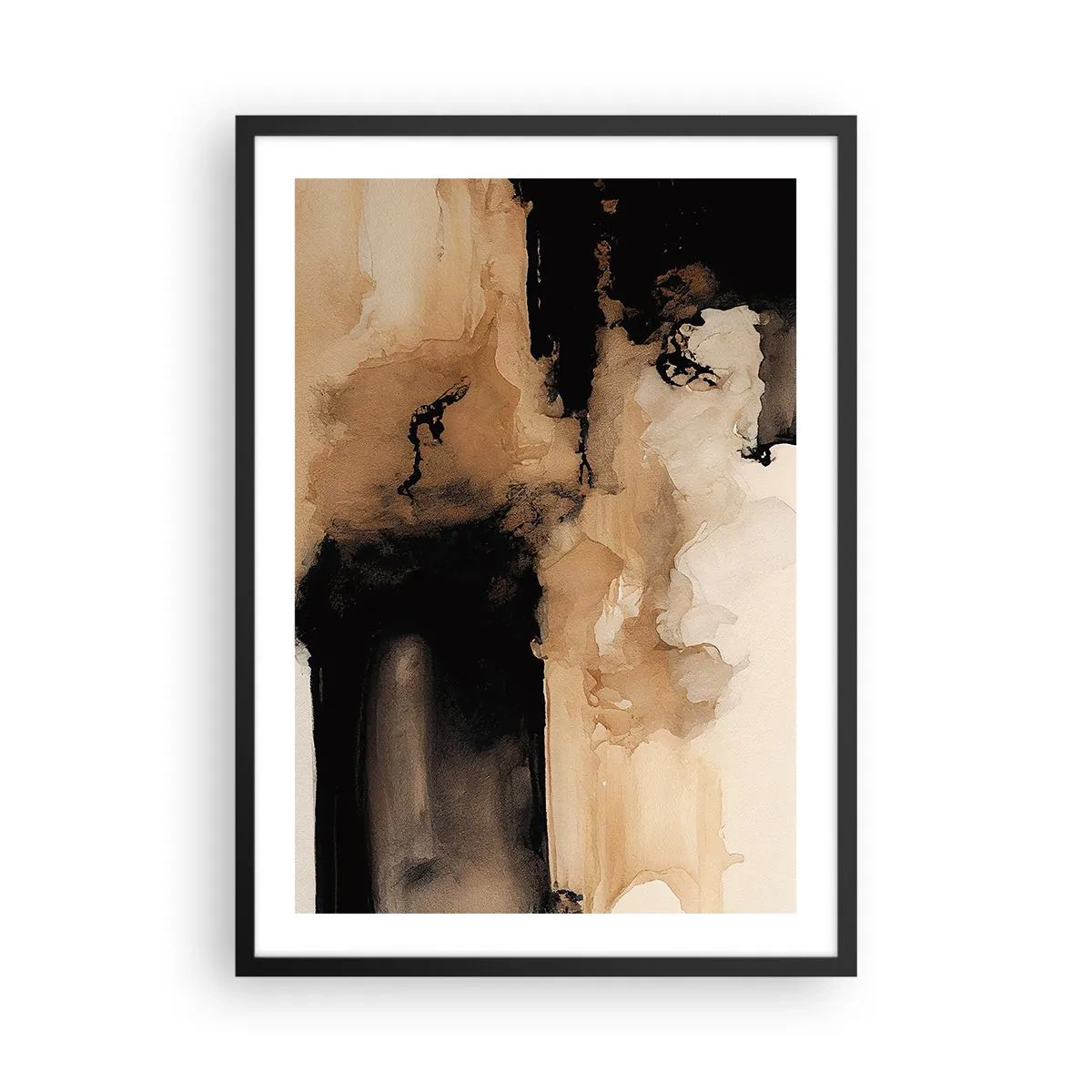 Plakat i sort ramme - En abstrakt komposition i varme brune nuancer. - 50x70cm - En spændende abstraktion - Moderne vægdekoration til stue og soveværelse ARTTOR