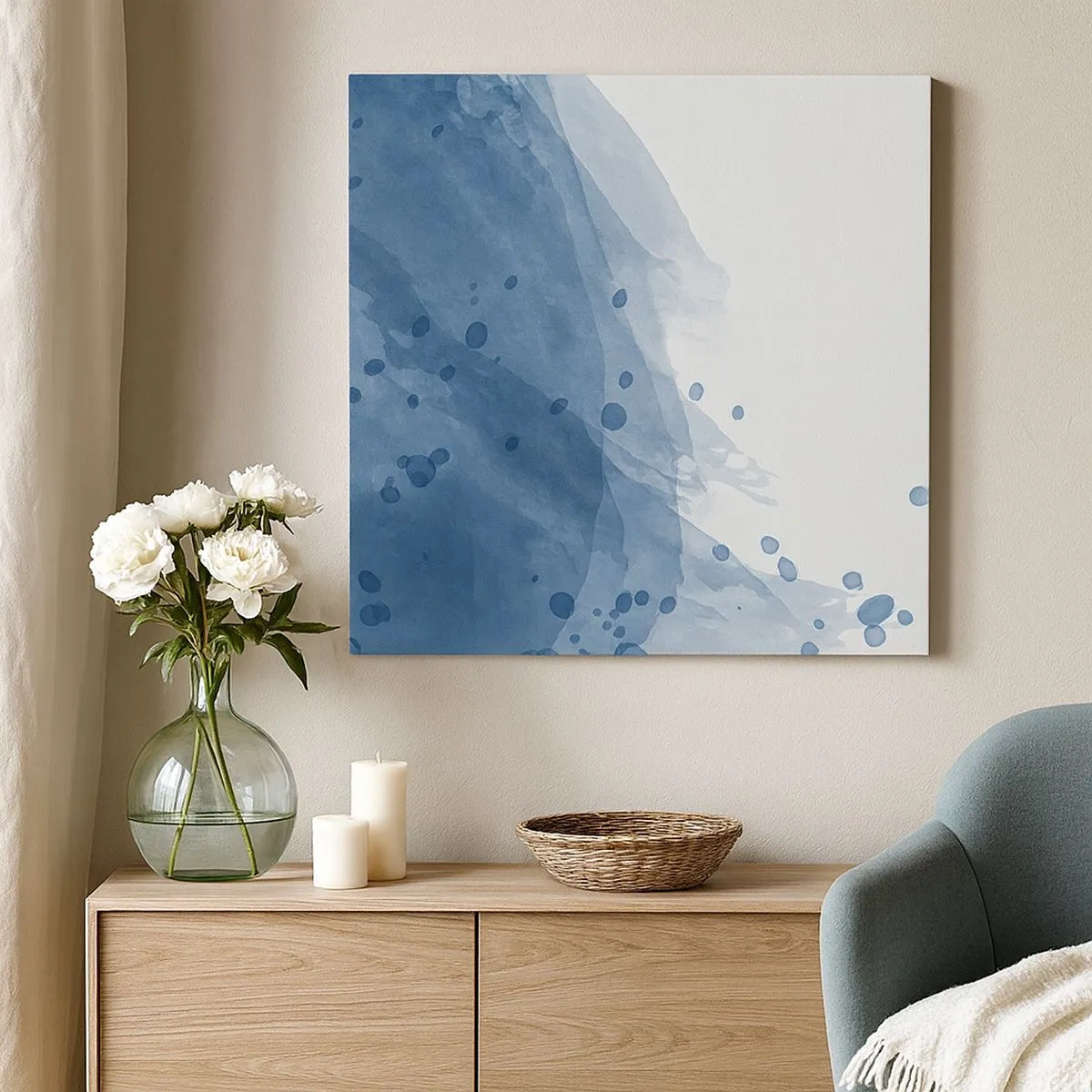 Lærredstryk - Billede på lærred - Blå tyl - 30x30 cm