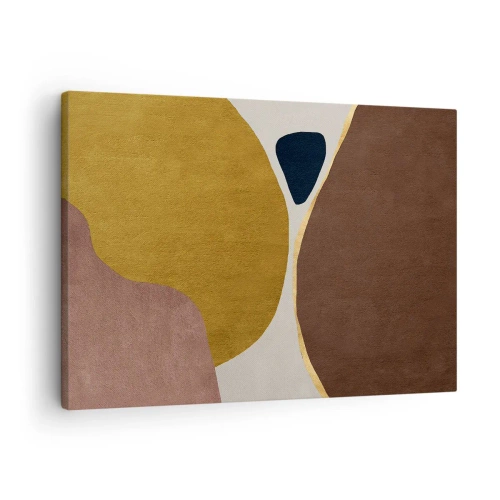 Lærredstryk - Billede på lærred - En abstrakt komposition med geometriske former i varme farver. - 70x50cm - Abstraktion - et sted i rummet - Moderne vægdekoration til stue og soveværelse ARTTOR