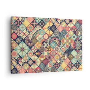 Lærredstryk - Billede på lærred - Farverige geometriske mønstre inspireret af marokkansk stil - 70x50cm - Marokkansk stemning - Moderne vægdekoration til stue og soveværelse ARTTOR