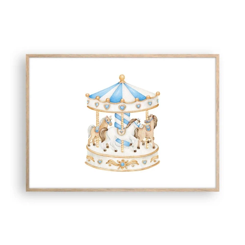 Plakat i ramme af lyst egetræ - Sød barndom - 100x70 cm
