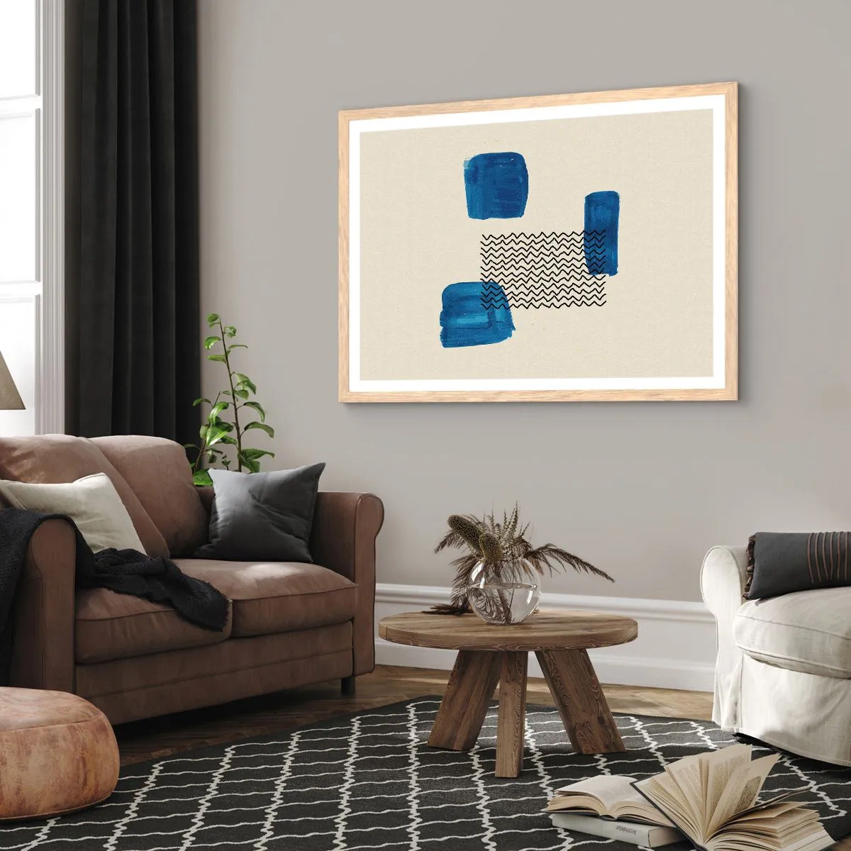 Plakat i ramme af lyst egetræ - Abstrakt kvartet - 70x50 cm