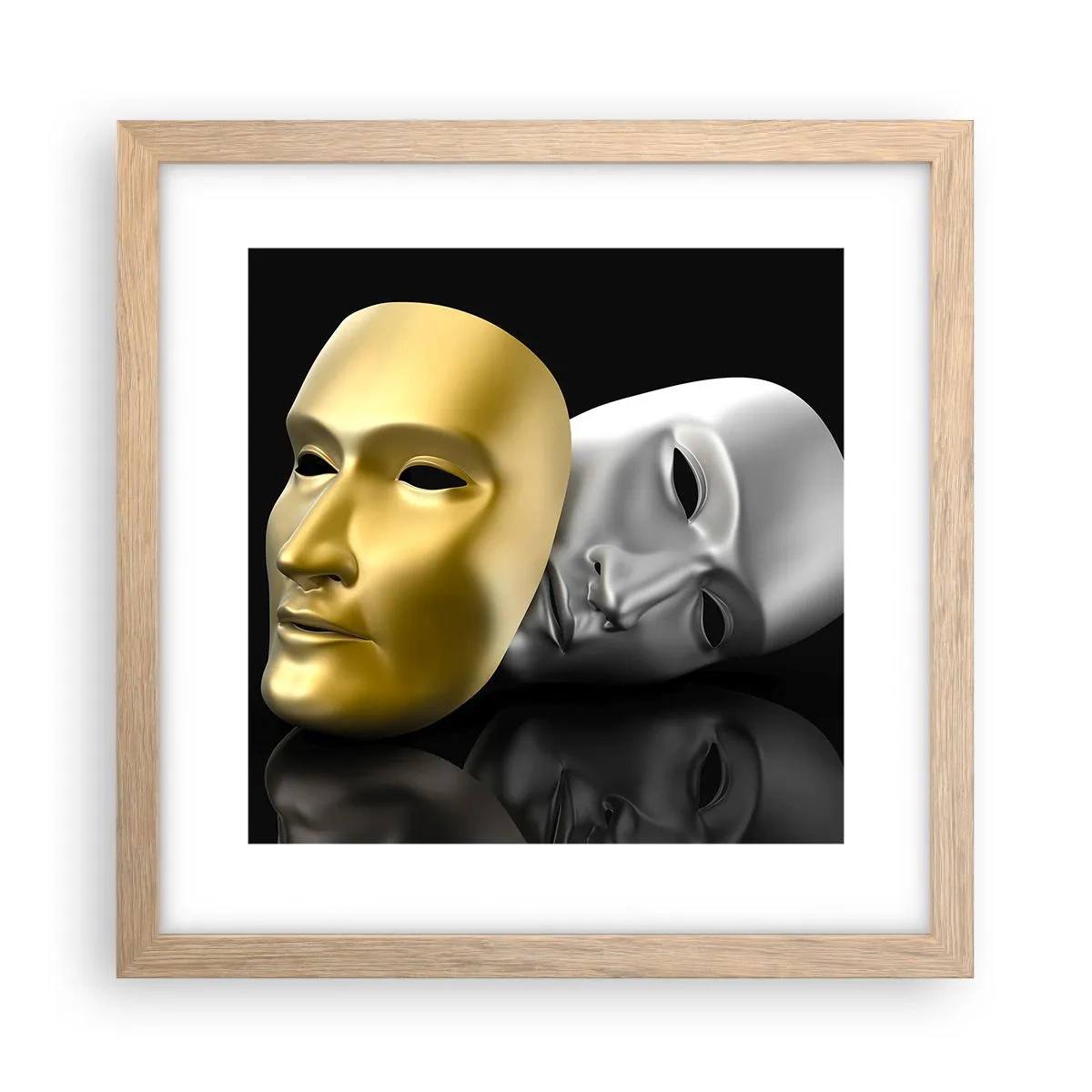Plakat i ramme af lyst egetræ - Livet er teater - 30x30 cm