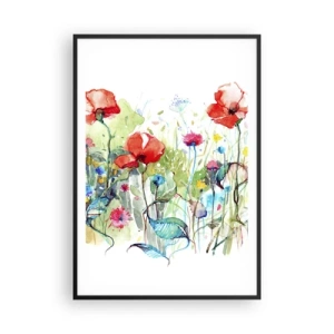 Plakat i sort ramme - En blomstrende eng i maj - 70x100 cm