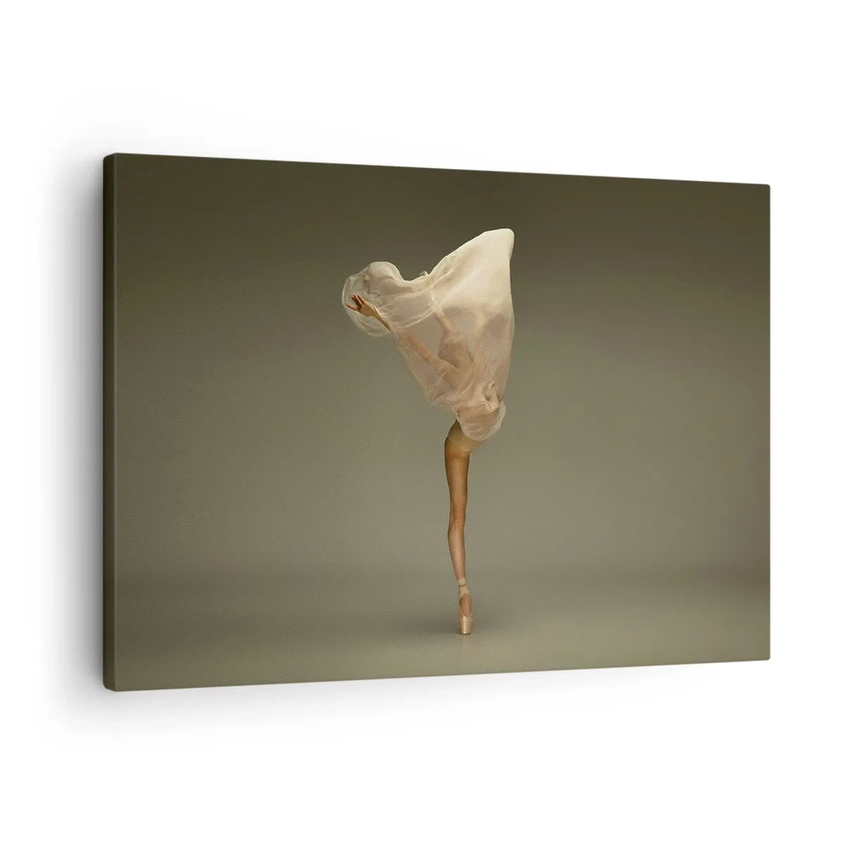 Lærredstryk - Billede på lærred - En danser svæver i luften med stof - 70x50cm - Den er ved at flyve - Moderne vægdekoration til stue og soveværelse ARTTOR