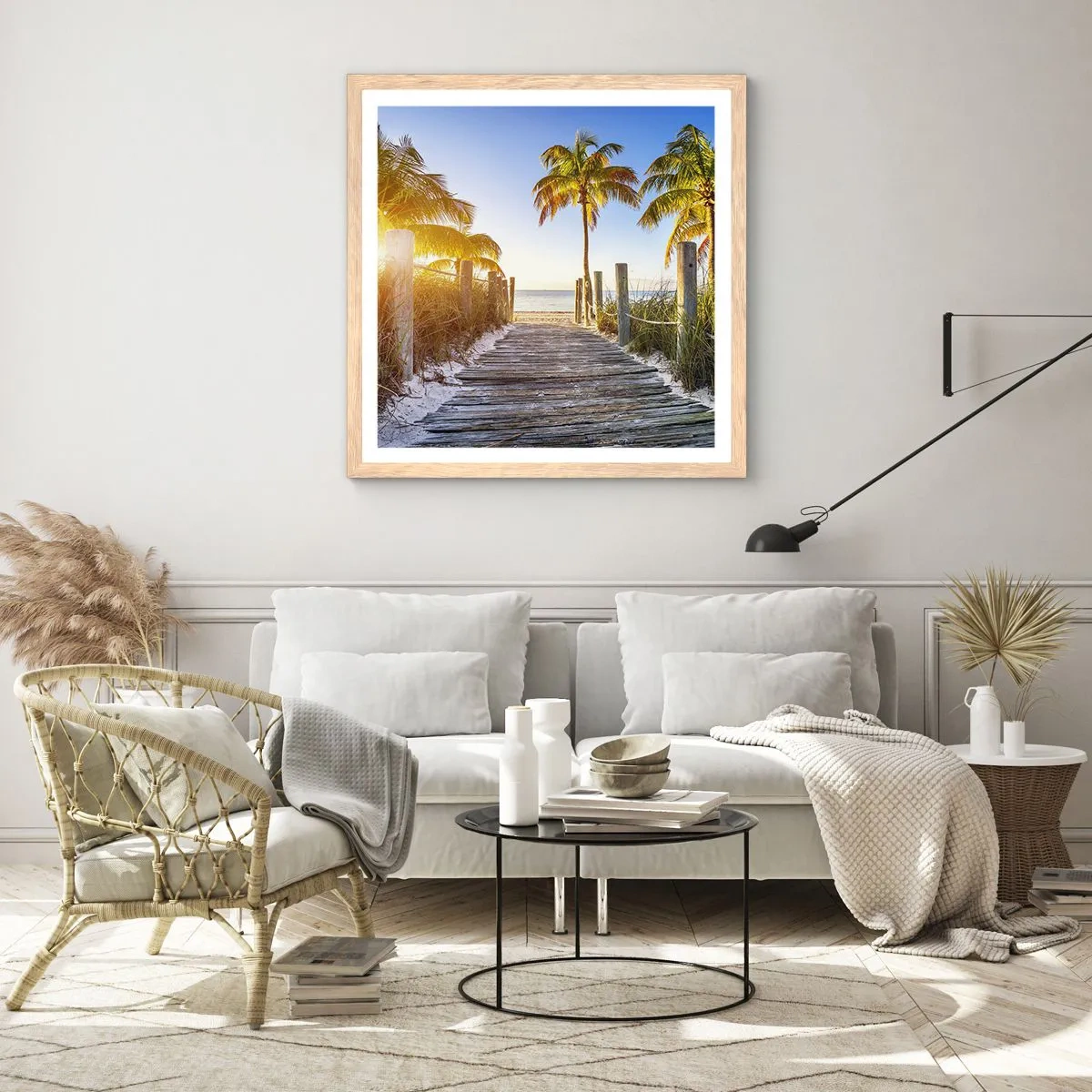 Plakat i ramme af lyst egetræ - Direkte til paradis - 40x40 cm