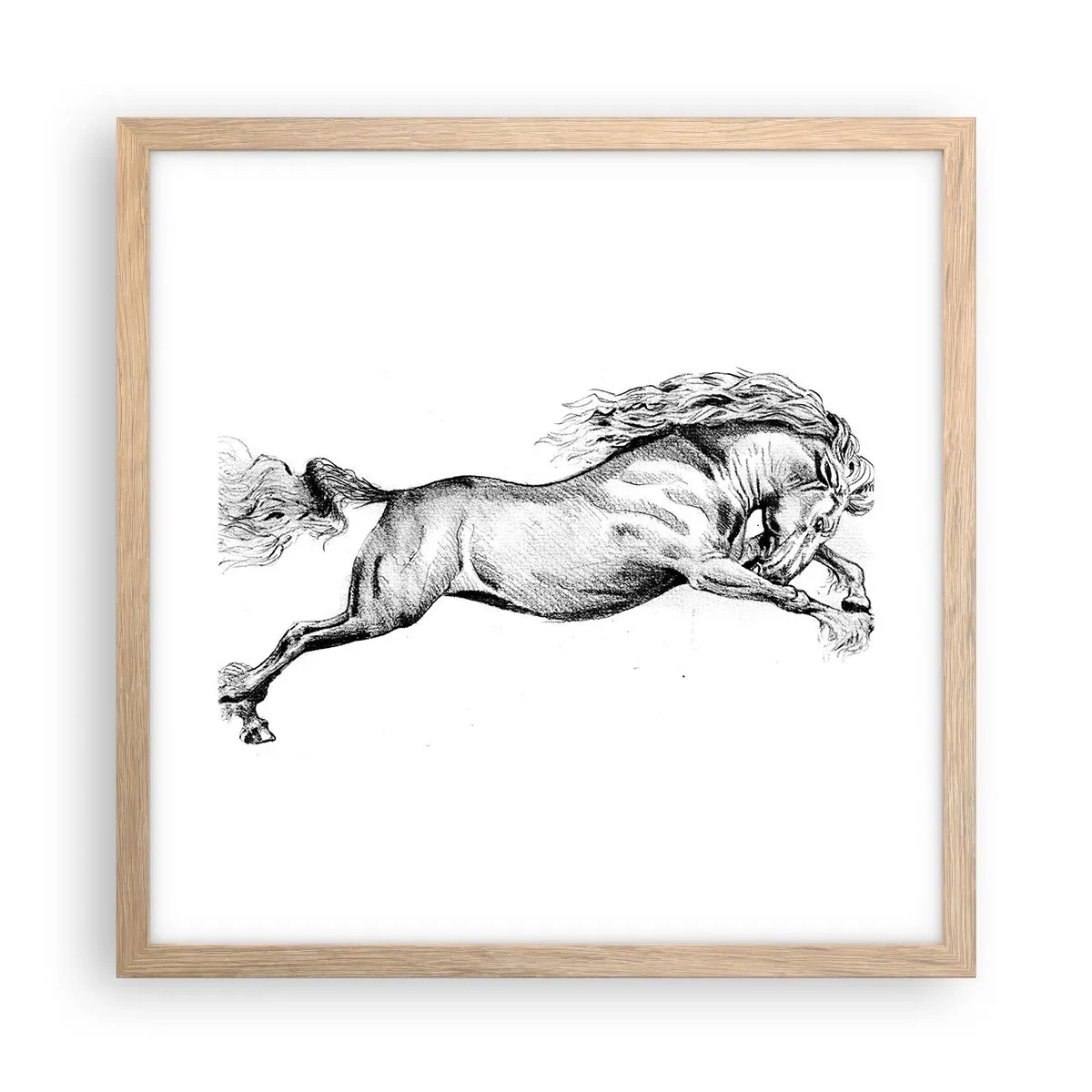 Plakat i ramme af lyst egetræ - Stoppet i galop - 40x40 cm