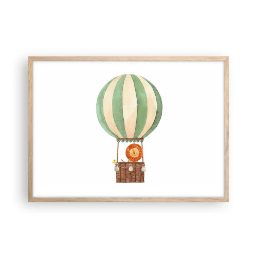 Plakat i ramme af lyst egetræ - Leons rejser - 70x50 cm