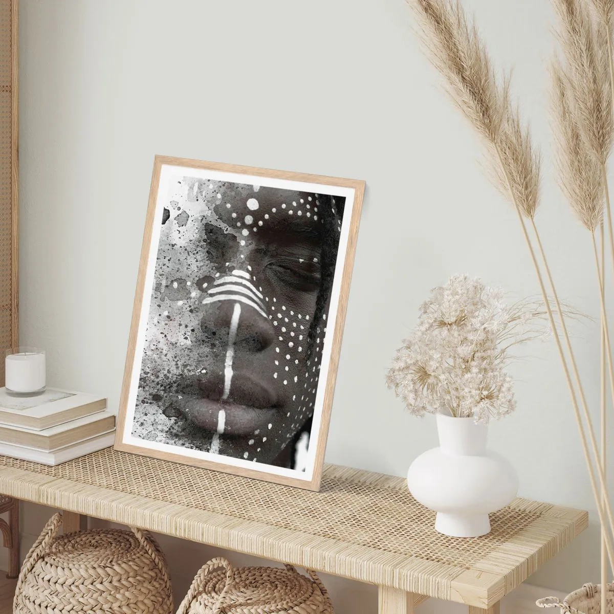 Plakat i ramme af lyst egetræ - Opdag den oprindelige ånd - 50x70 cm