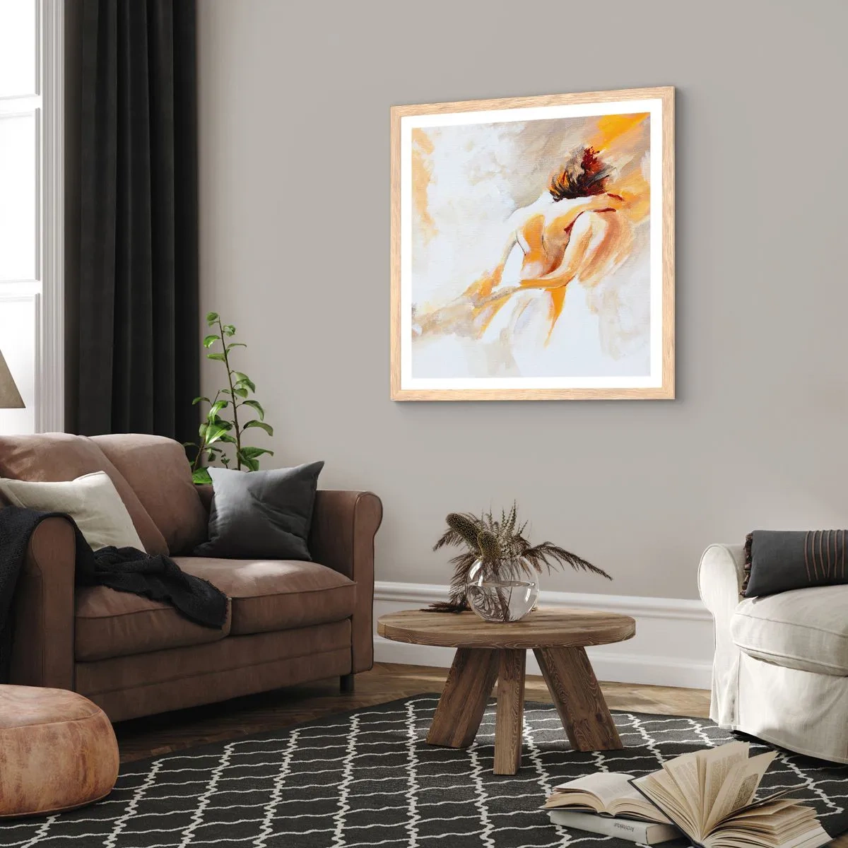 Plakat i ramme af lyst egetræ - I himlen af nærhed - 50x50 cm