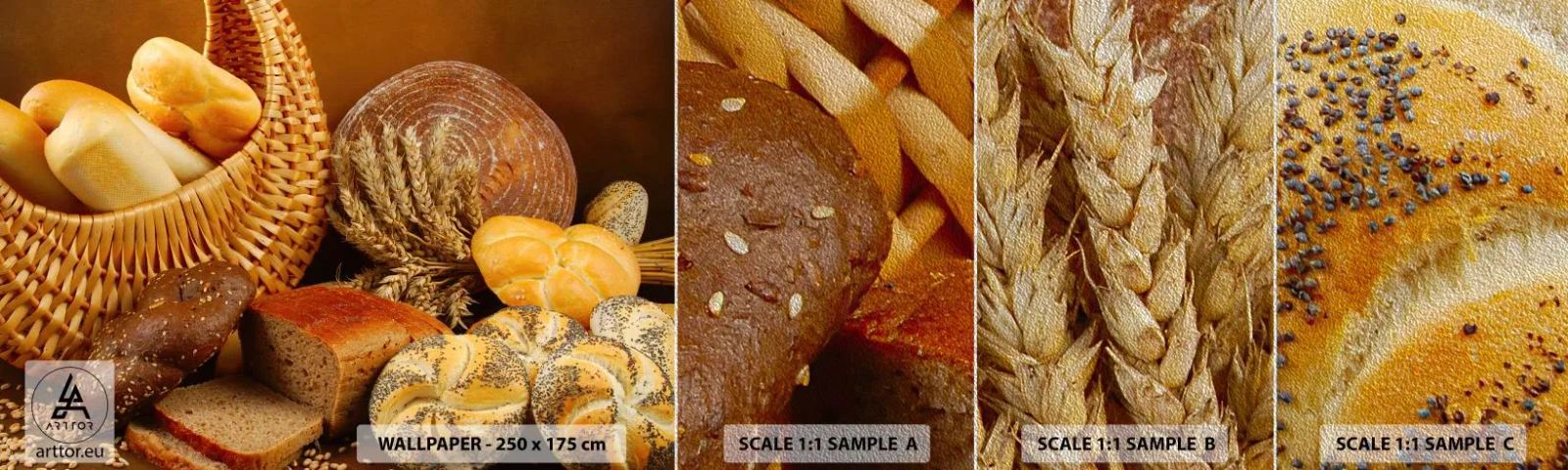 Prøve Fototapet Premium Sand - Vi slap væk igen - Gastronomi, Brød, Brød - 100x30 cm