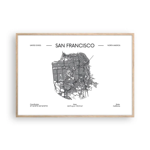 Plakat i ramme af lyst egetræ - San Franciscos anatomi - 100x70 cm
