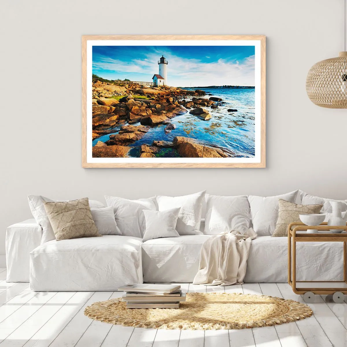 Plakat i ramme af lyst egetræ - Vend tilbage med glæde, jeg ser frem til - 91x61 cm
