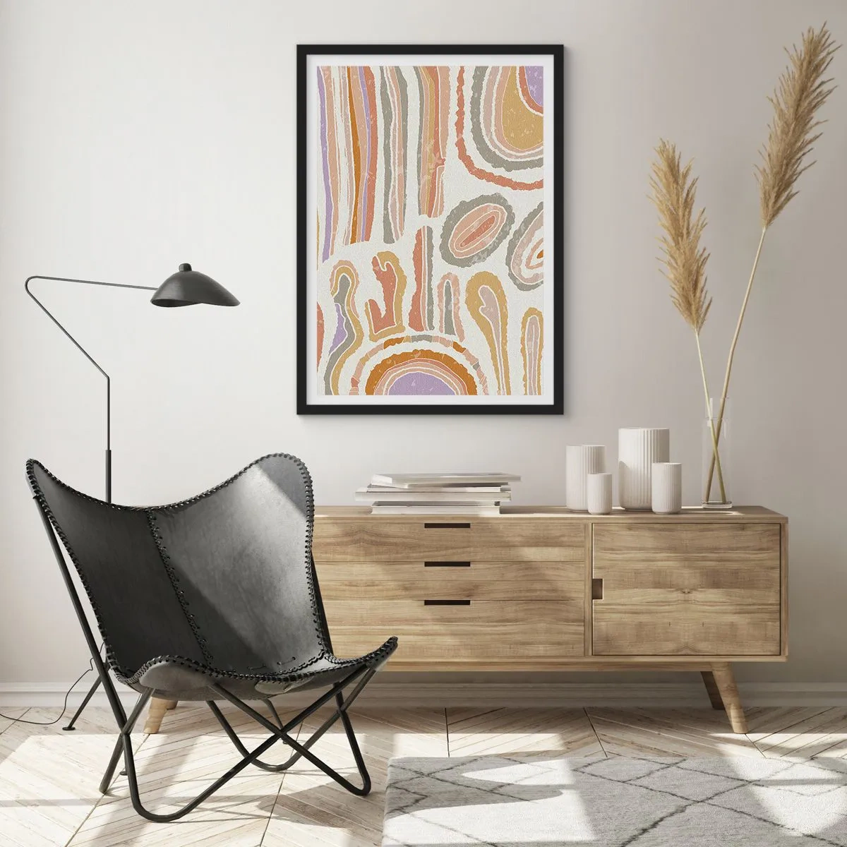 Plakat i sort ramme - Abstrakte organiske mønstre i varme jordfarver - 50x70cm - Farverige tværsnit - Moderne vægdekoration til stue og soveværelse ARTTOR