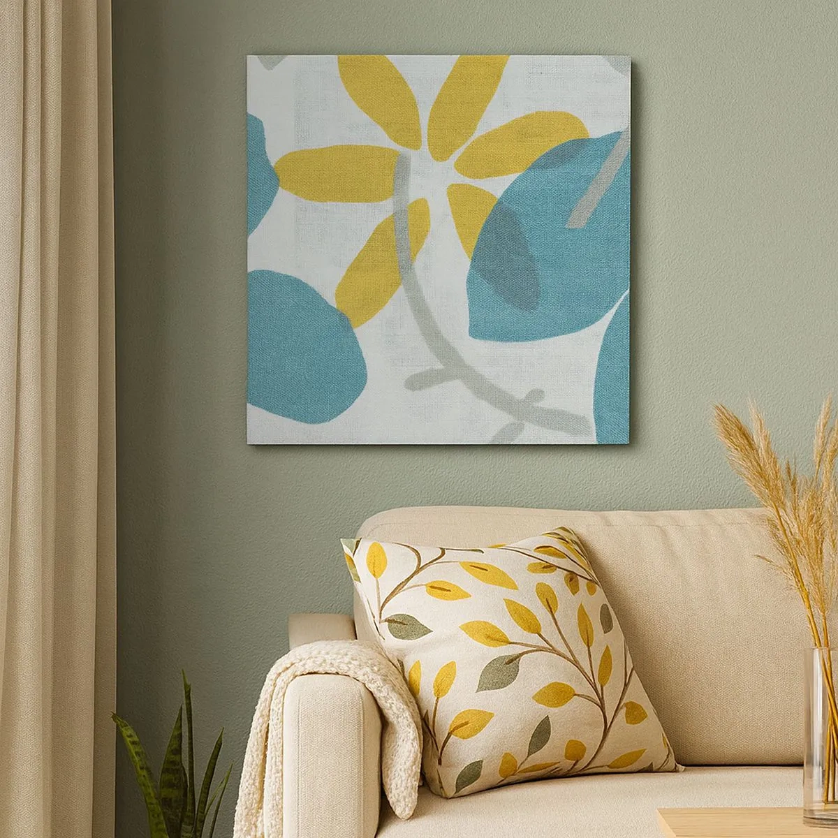 Lærredstryk - Billede på lærred - Blandt azurblå blade - 30x30 cm