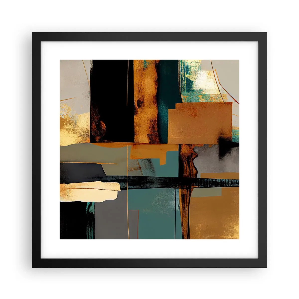 Plakat i sort ramme - Abstraktion - lys og skygge - 40x40 cm