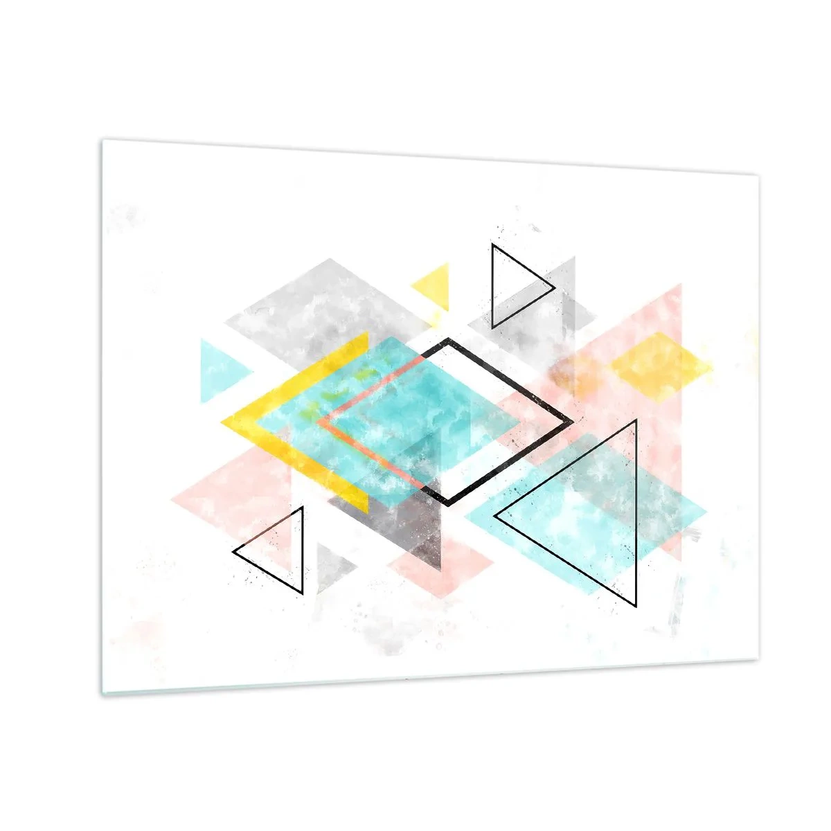 Billede på glas - Farverige geometriske former på en hvid baggrund i en abstrakt stil - 70x50cm - Geometrisk leg - Moderne vægdekoration til stue og soveværelse ARTTOR
