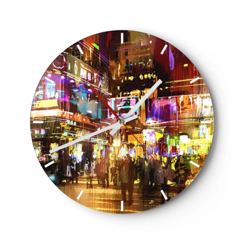 Vægur, Uret - Natbylandskab fuld af neonlys - 30x30cm - I et hav af lys - Moderne vægdekoration til stue, køkken og soveværelse ARTTOR