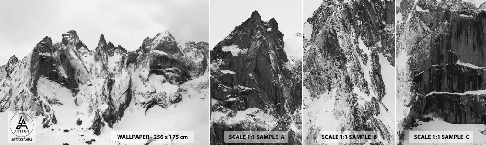 Prøve Fototapet Selvklæbende Deluxe Sticker - Granit truende højderyg - Landskab, Bjerge, Alperne - 100x30 cm