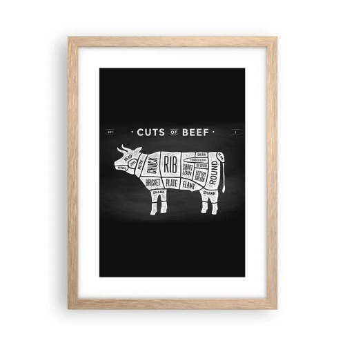 Plakat i ramme af lyst egetræ - Slagterens grundbog - 30x40 cm