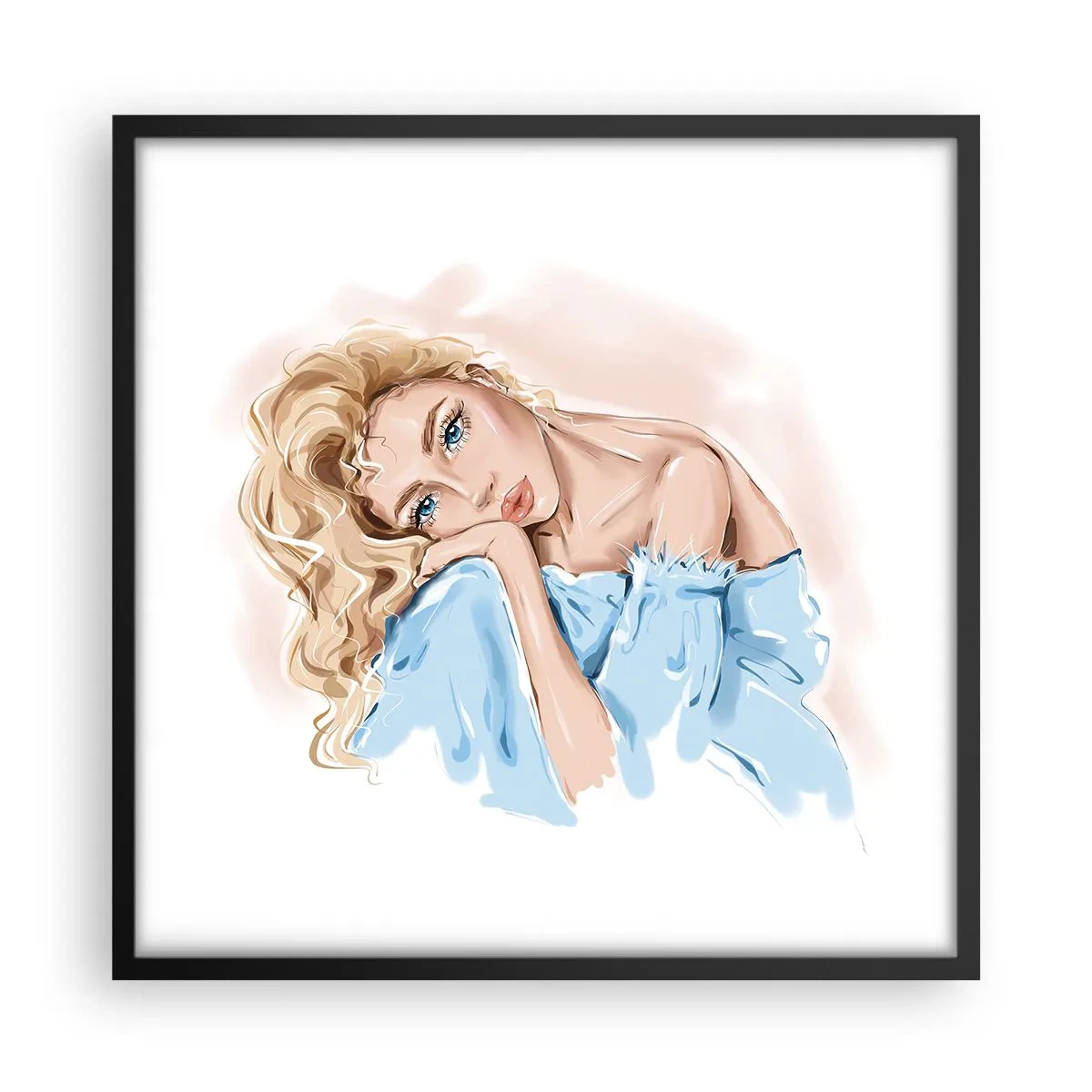 Plakat i sort ramme - Drømmende i blåt - 50x50 cm