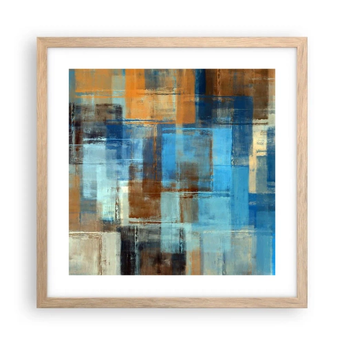 Plakat i ramme af lyst egetræ - Gennem det blå slør - 40x40 cm