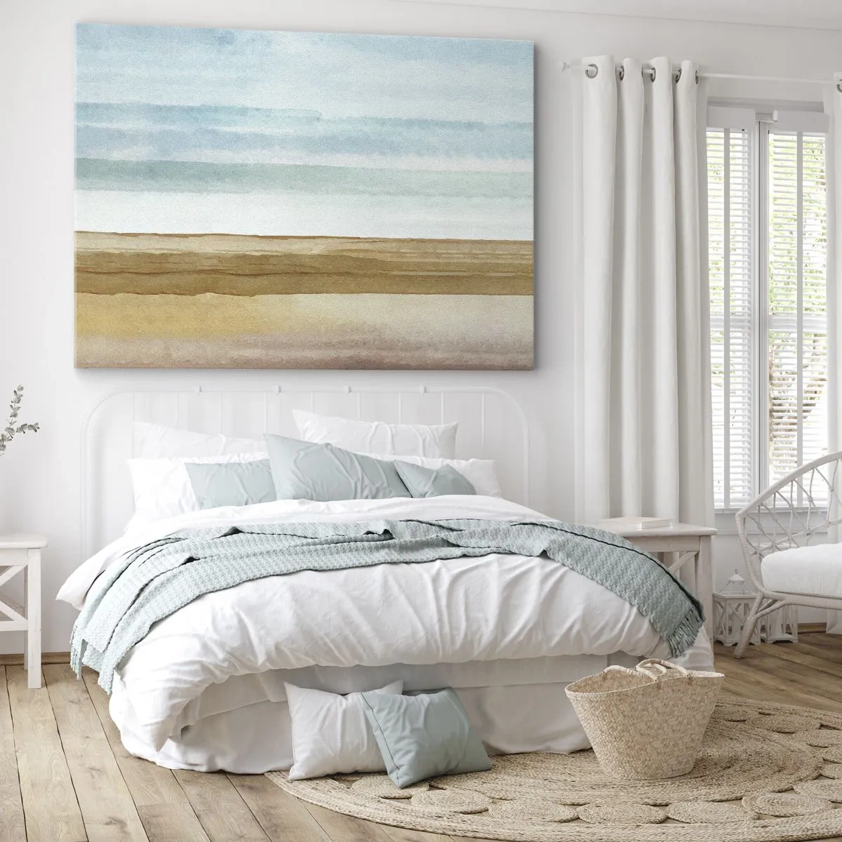Lærredstryk - Billede på lærred - Abstrakt strandlandskab i pastelfarver - 70x50cm - Trøst - Moderne vægdekoration til stue og soveværelse ARTTOR