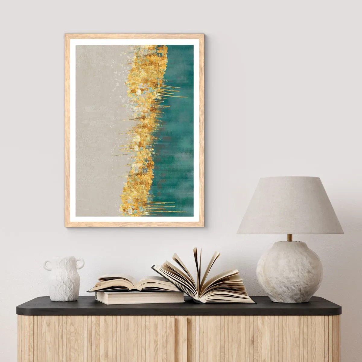 Plakat i ramme af lyst egetræ - Den gyldne grænse - 40x50 cm