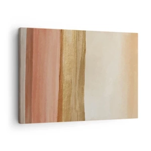 Lærredstryk - Billede på lærred - Abstrakte striber i nuancer af beige, guld og pink på lærred - 70x50cm - Lodret sammensætning - Moderne vægdekoration til stue og soveværelse ARTTOR