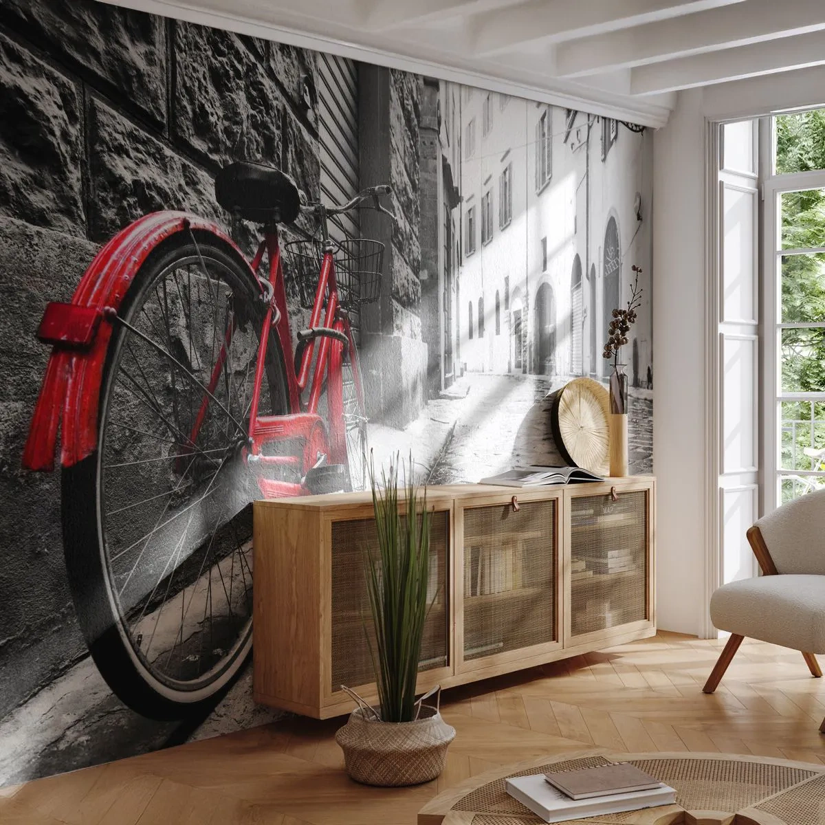 Fototapet Selvklæbende Deluxe Sticker - Ægte skønhed ældes ikke - By, Arkitektur, Cykel - 450x315 cm