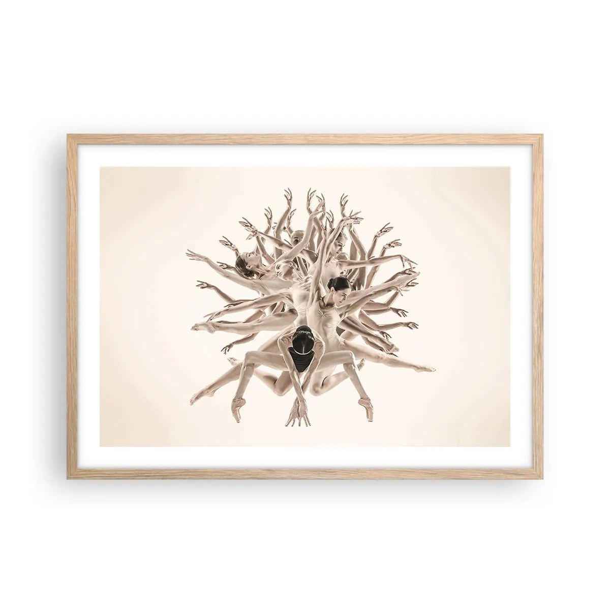 Plakat i ramme af lyst egetræ - Blomstrende i dans - 70x50 cm