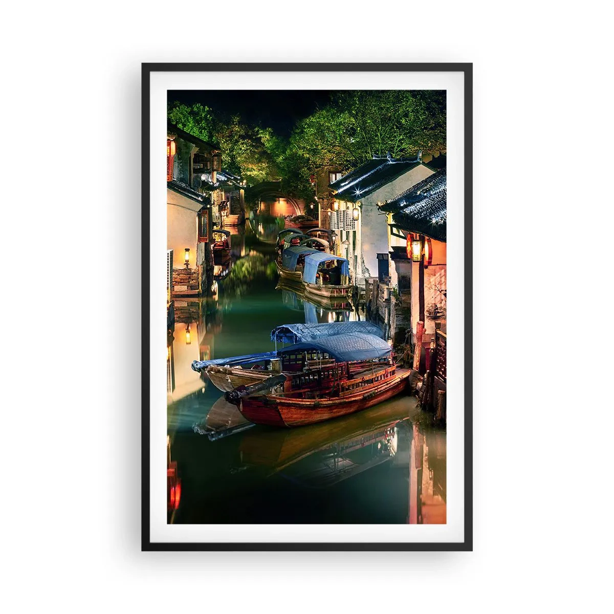 Plakat i sort ramme - En aften på en kinesisk gade - 61x91 cm