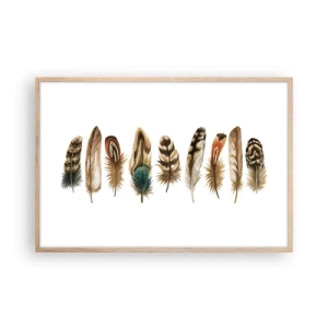 Plakat i ramme af lyst egetræ - Variation med fjer - 91x61 cm