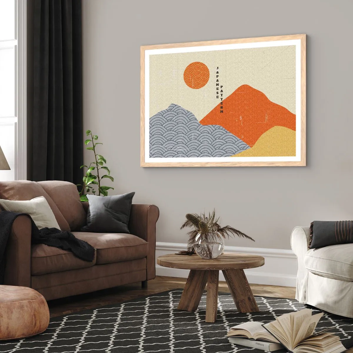 Plakat i ramme af lyst egetræ - I den japanske ånd - 100x70 cm