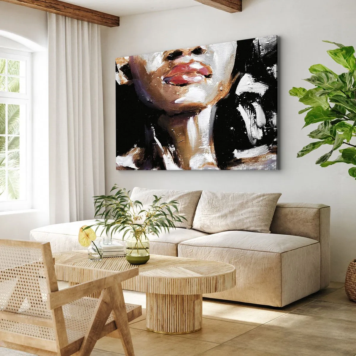 Lærredstryk - Billede på lærred - Portræt af en kvinde i en udtryksfuld malerisk stil mod en mørk baggrund - 70x50cm - Stolthed uden fordomme - Moderne vægdekoration til stue og soveværelse ARTTOR