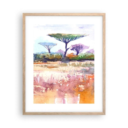 Plakat i ramme af lyst egetræ - Savannens farver - 40x50 cm