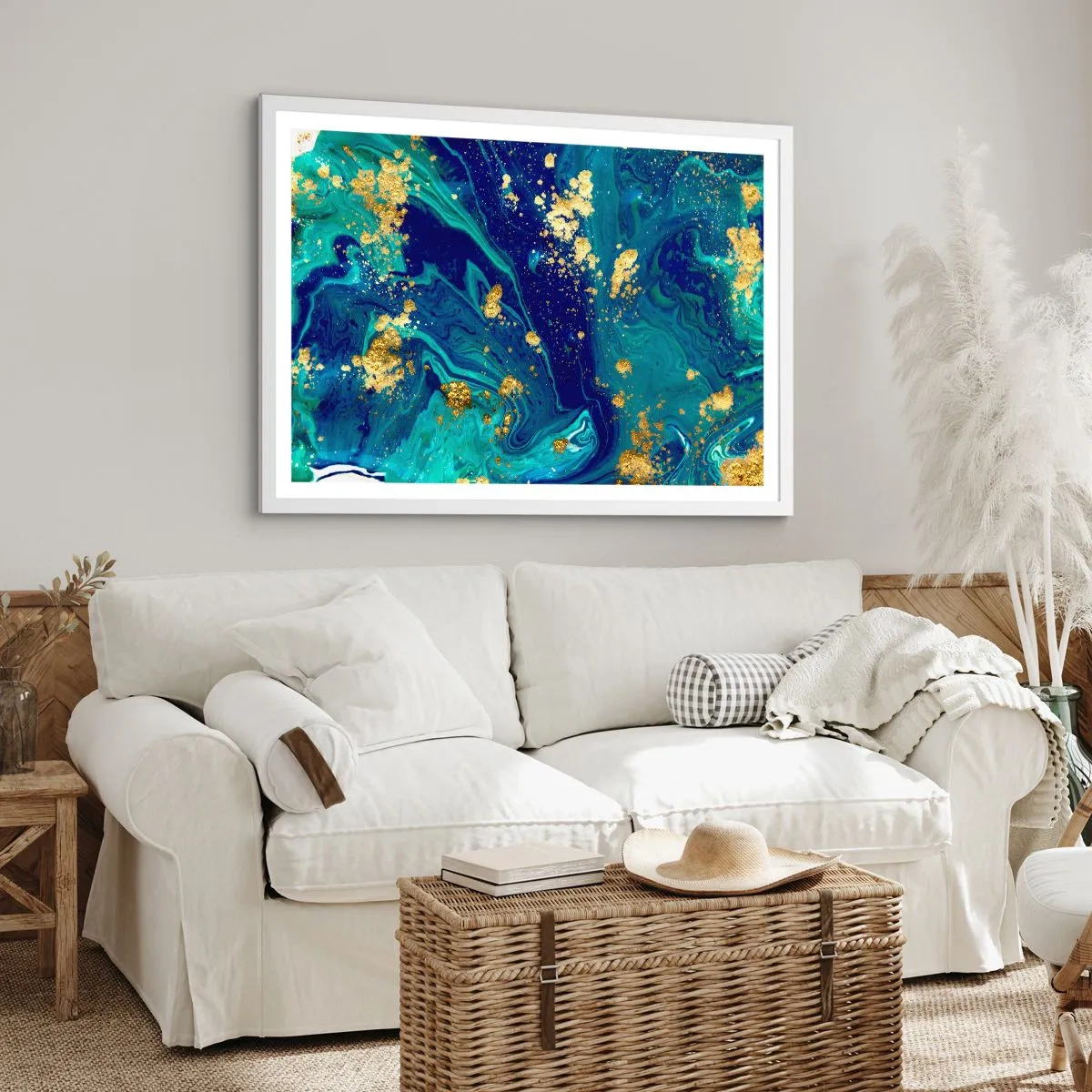 Plakat i hvid ramme - Solblade - 100x70 cm