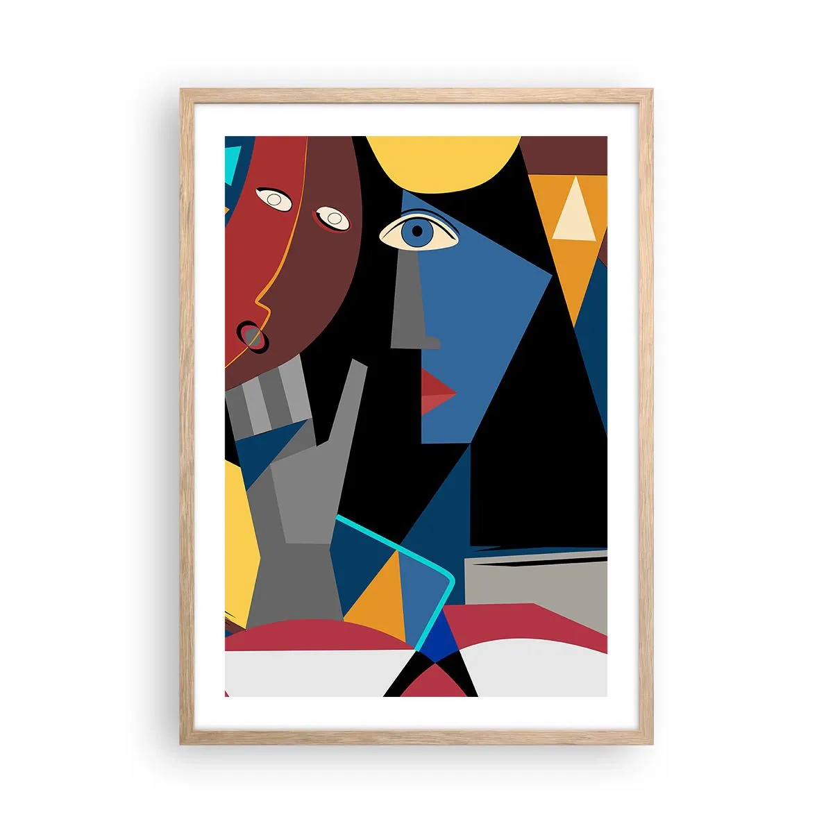 Plakat i ramme af lyst egetræ - Kubistisk samtale - 50x70 cm