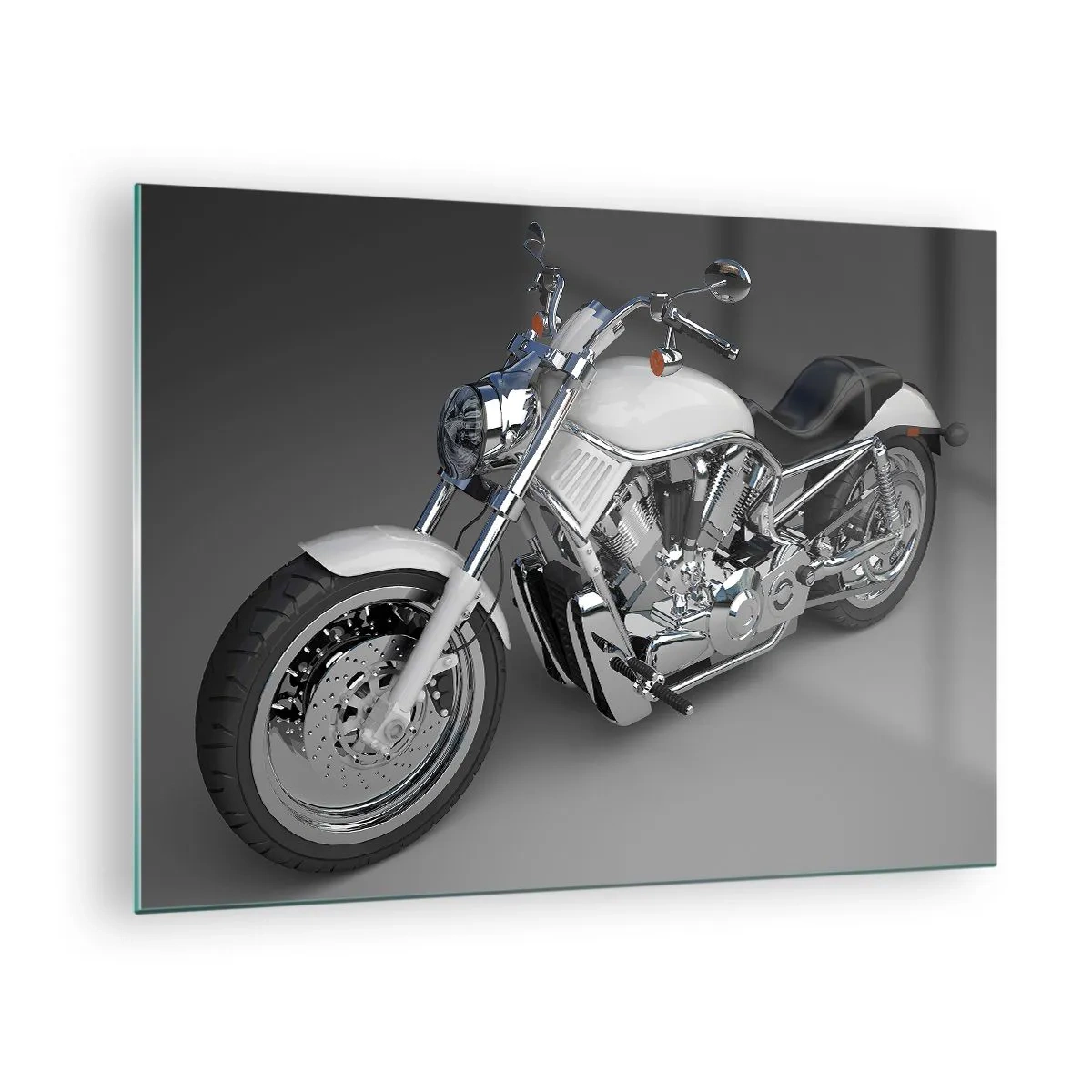 Billede på glas - En stilfuld motorcykel på en grå baggrund med et moderne twist - 70x50cm - Det giver dig lyst til at knæle - Moderne vægdekoration til stue og soveværelse ARTTOR